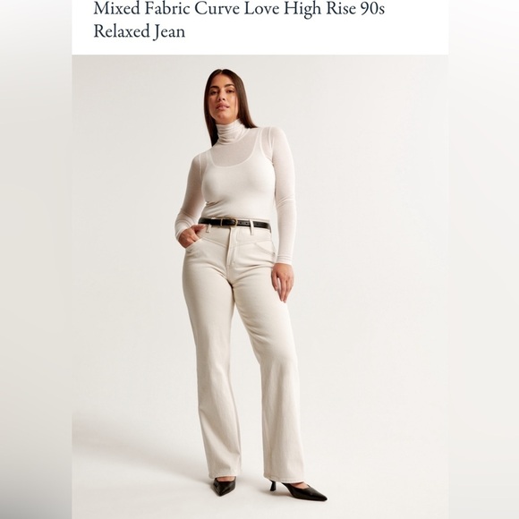 Abercrombie and Fitch Wide Leg Hi Rise Cream colored Jeans 90s vintage 18 - Picture 2 of 6